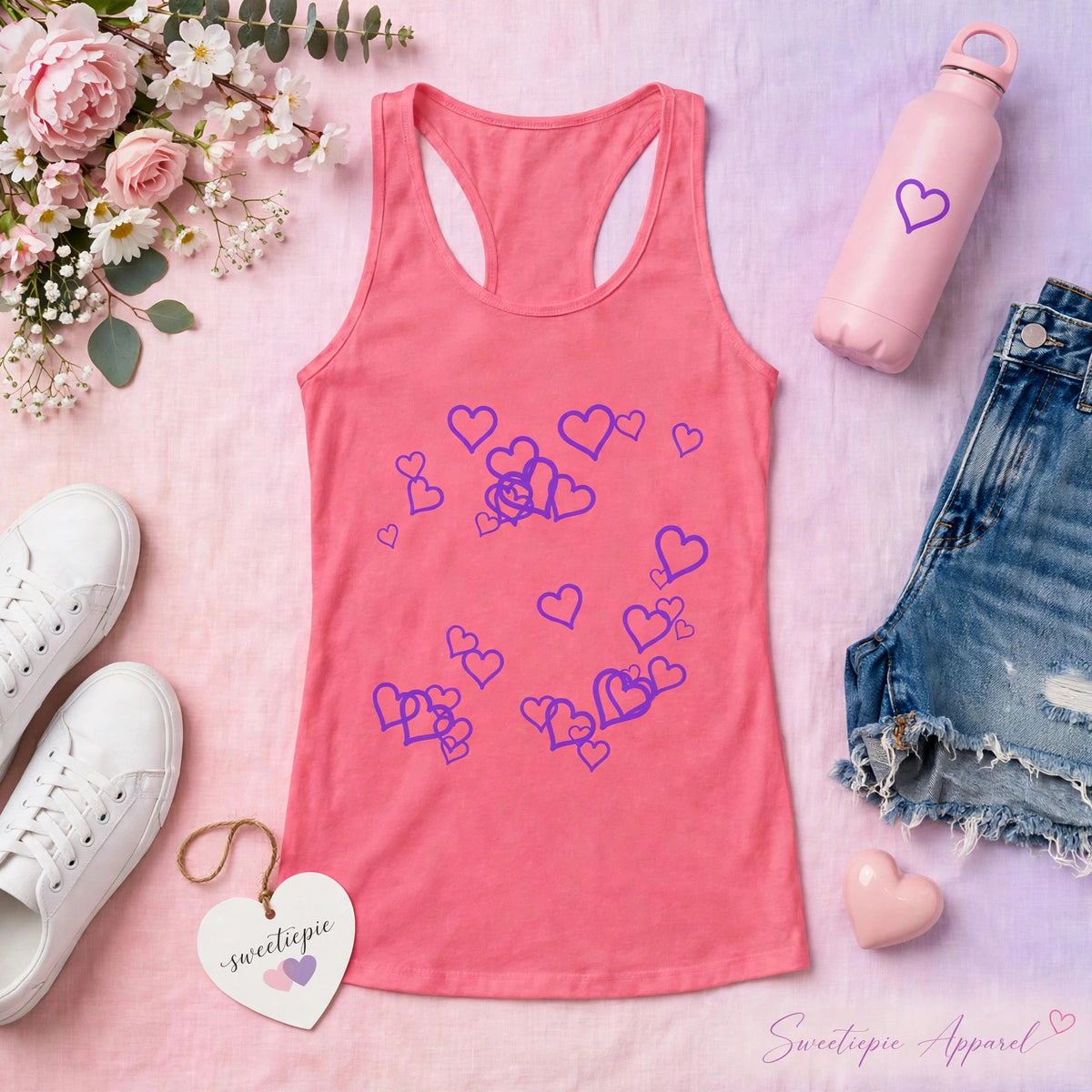 Sweetie Pie Racerback Tank – Pink Hearts