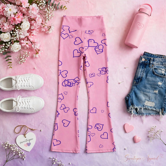 Sweetie Pie Flare Leggings – Pink Heart Outlines